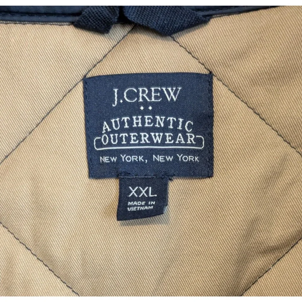 J. Crew Mens Size XXL 2XL Navy Blue Diamond Quilted Full Zip Vest Jacket Tan